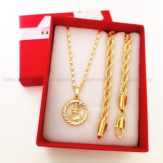 D&M Jewelry 18k Bangkok gold  Anchor necklace and lucky Unix bracelet 2in1 Jewelry set