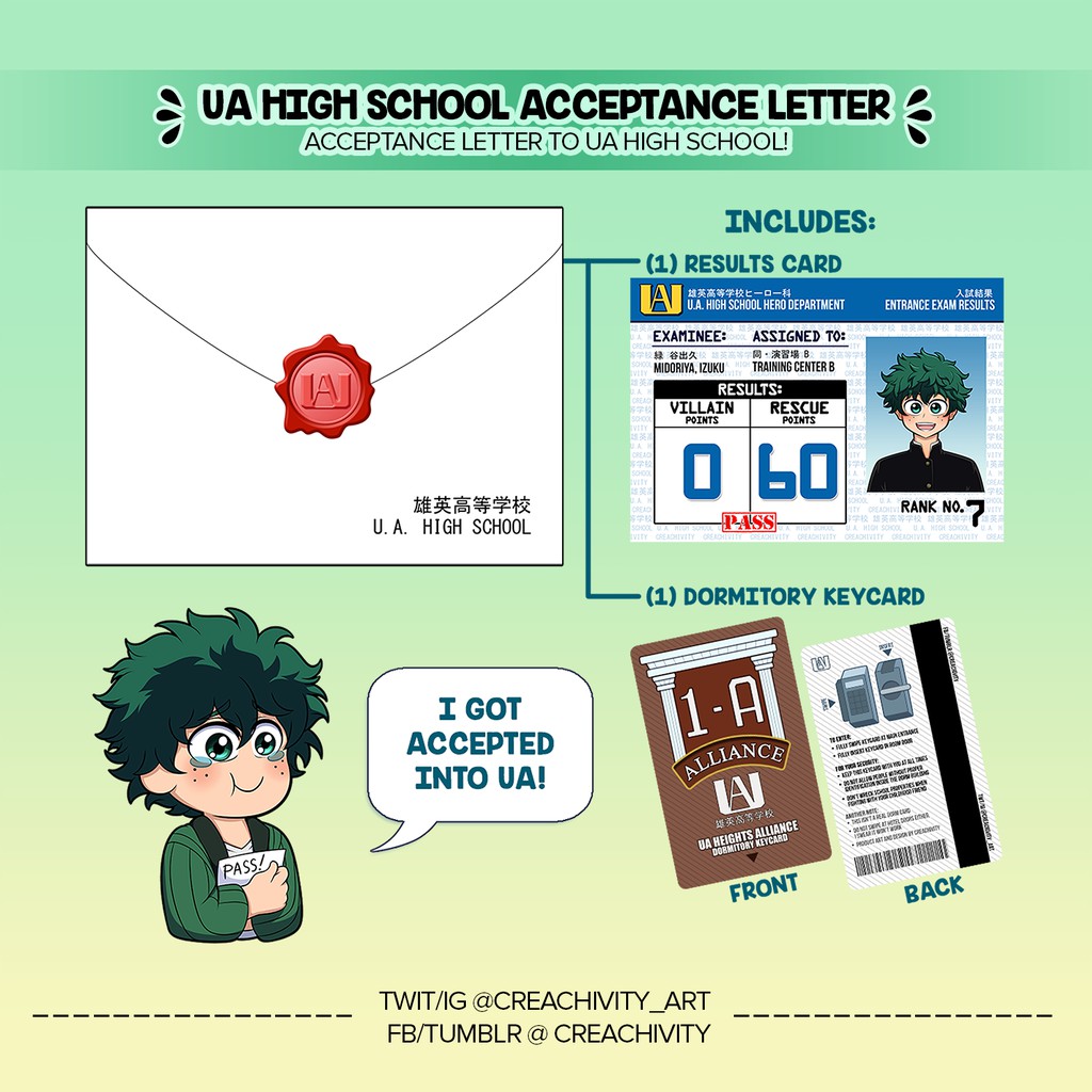 My Hero Academia Ua Acceptance Letter Dorm Card Shopee Philippines