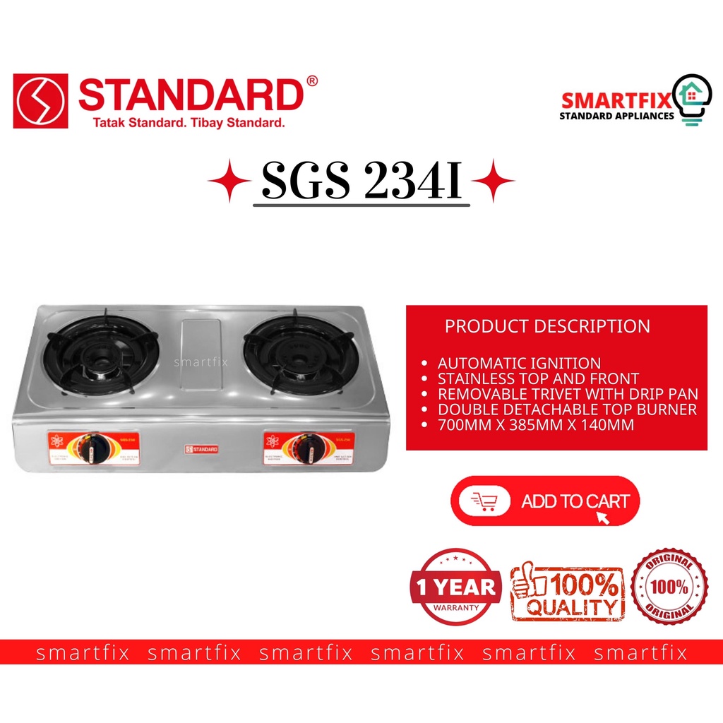 Standard Gas Stove Double Burner SGS 234i Heavy Duty and Original with