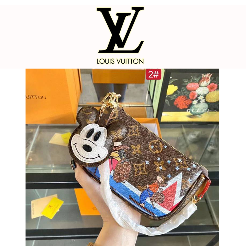 New lv Double Shoulder Strap Female Bag with Mickey Pendant Solid Color | Shopee Philippines