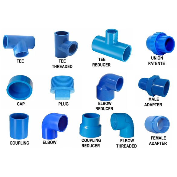 Water Line PVC Blue Pipe Fittings (Per piece) Tee, Cap, Plug, Male ...