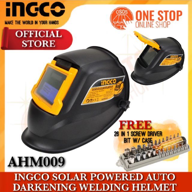 Ingco Solar Powered Auto Darkening Welding Helmet Welding Mask AHM009