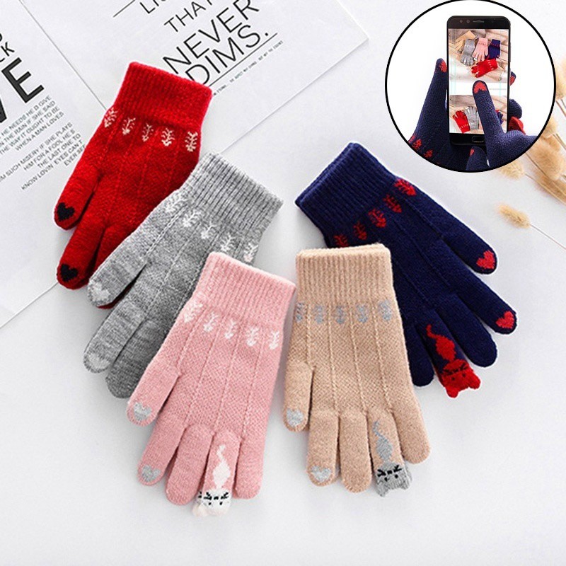 Winter Warm Knitted Full Finger Gloves 