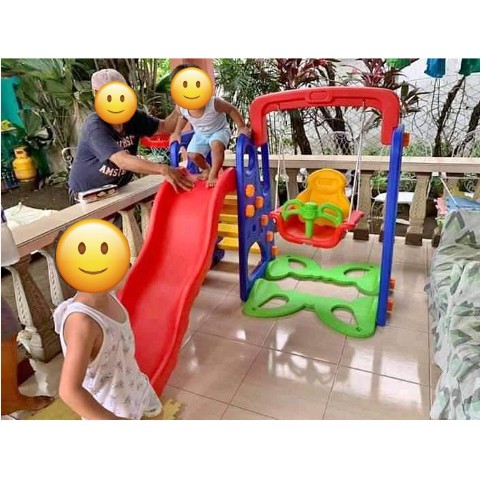 Playground Equipment Set Sturdy Toddler Playground Slipping Slide Climber for Indoor Outdoors Use Wenini 3 in 1 Kids Slide Children Toy Playset with Basketball Hoop for Outside Games 