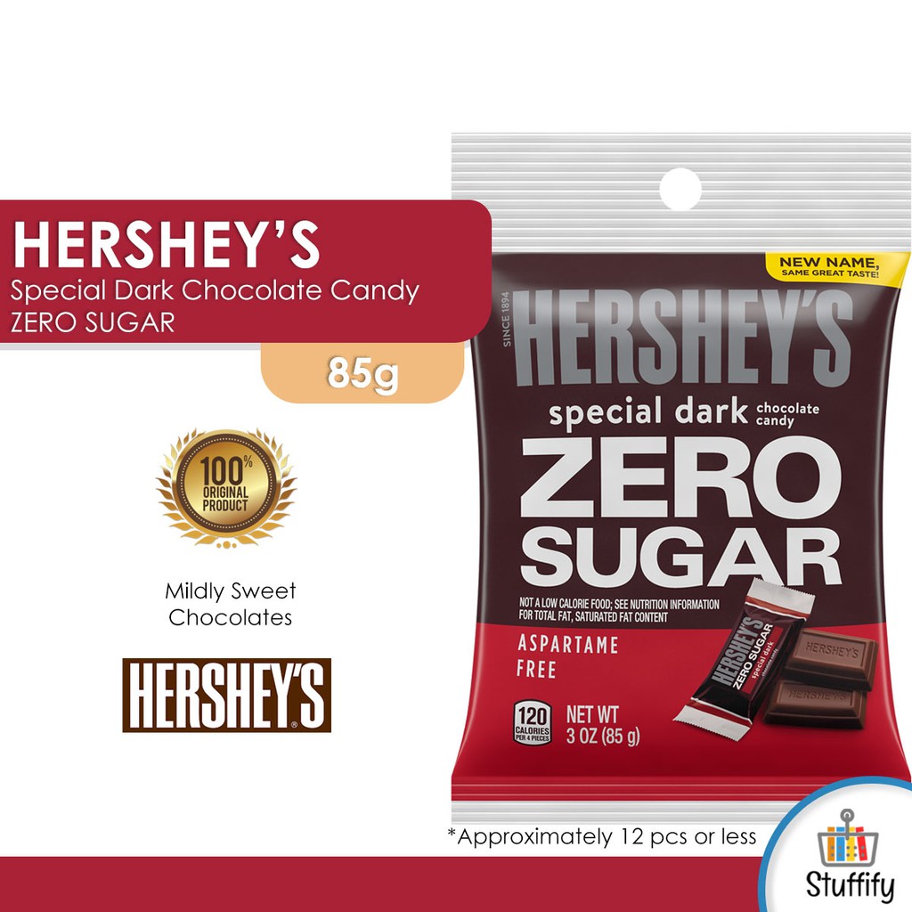 HERSHEY'S Special Dark ZERO SUGAR Chocolate Candy, 3 Oz (Pack of 12 ...