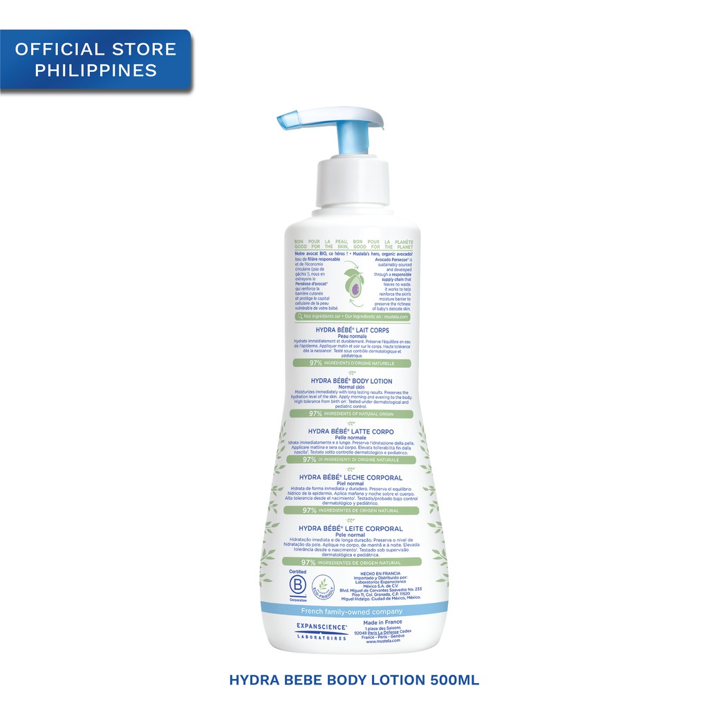 Mustela Hydra Bebe Body Lotion 500 Ml With Organic Avocado Naturalness Shopee Philippines