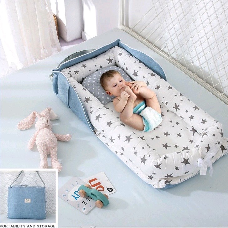 Baby Sleeping Pad with Nursing Pillows,Portable Baby Crib Nursery Travel Folding Baby Bed Bag Baby Sleep Aid Infant Toddler Cradle Multifunction Bag for 0-12 MonthBaby Care