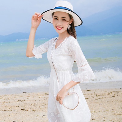 white beach dress