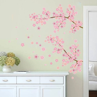 2 Pcs Pink Cherry Blossom Wall Stickers / Beautiful Flower Tree Branch Art Decals DIY Sofa Background Room Decor #7