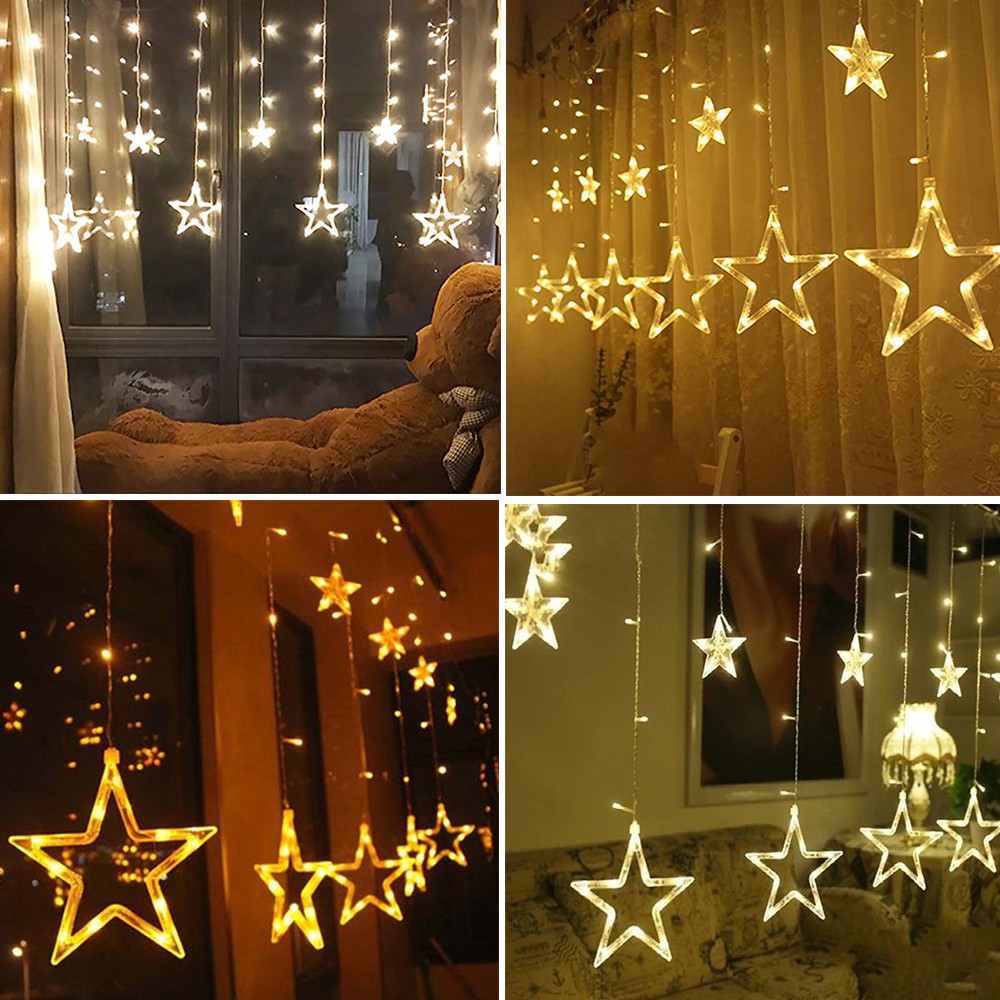 Led Stars Christmas Hanging Curtain Lights String Net Xmas Home