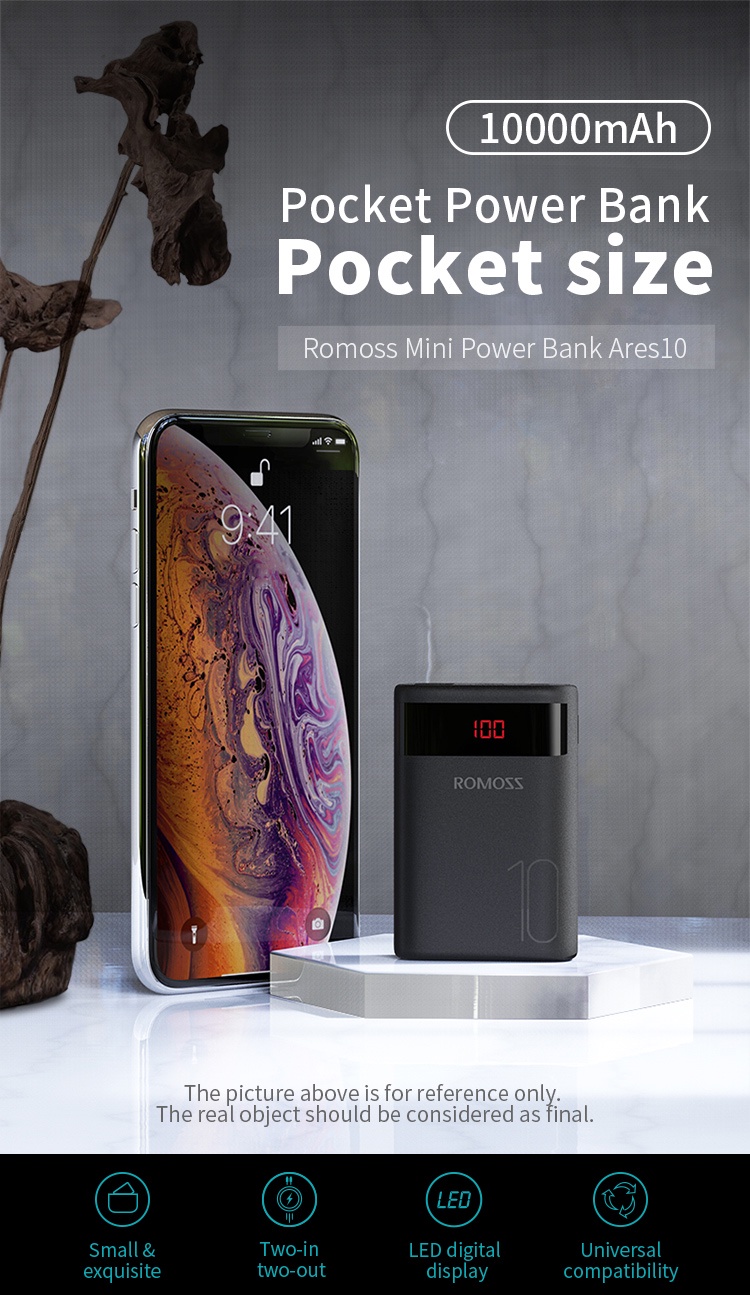 Romoss Ares 10 10000mAh 10.5W 2 Input Led Display Easy to Fit Powerbank ...