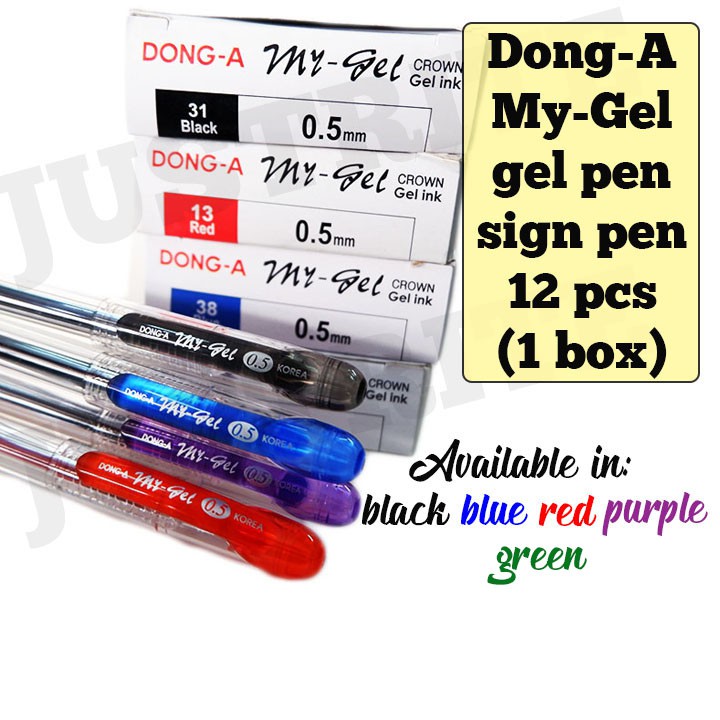 1 Dozen (12 pcs) Dong A My Gel 0.5 mm Gel Pen Sign Pen Black Red Blue Green Mygel Shopee