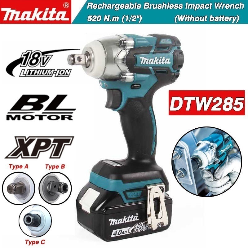 fodbold bleg Urter Top Quality Makita DTW285 18V Impact Wrench Brushless Motor Cordless  Electric Wrench Power Tool 520 N.m 1/2" Torque Rechargeable Impact Wrench  Not Contain Batteries 3 Types Of Heads | Shopee Philippines