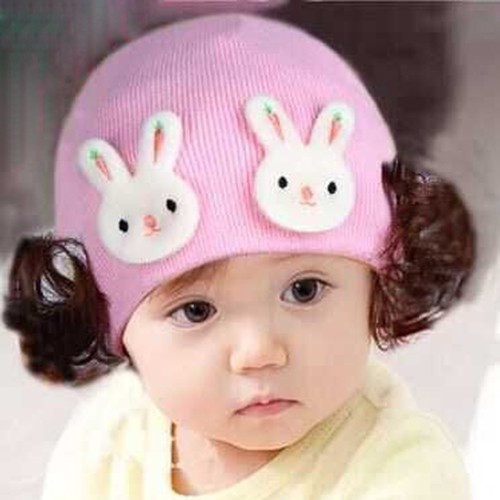 Cartoon Rabbit Baby Hats Knitted Baby Beanie With Fake Hair | Shopee  Philippines