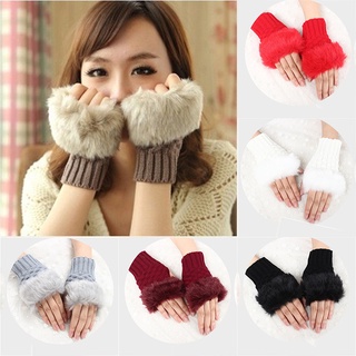 Fingerless Gloves Women Winter Arm Warmers Vegan Faux Fur Fashion Furry Warm