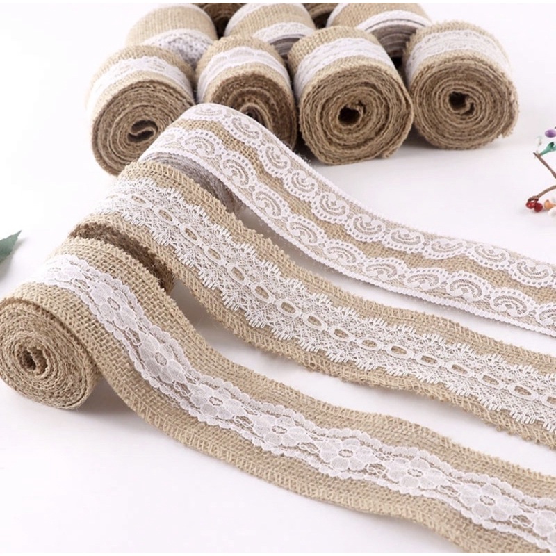 Natural Jute Burlap with Lace (5cmx2m) | Shopee Philippines