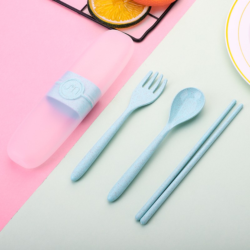 Portable Cutlery Set, Natural Wheat Straw Utensils Set Chopstick Fork and Spoon Set Reusable