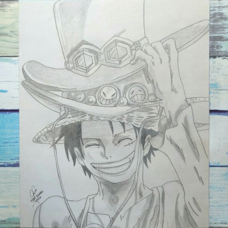 One Piece Monkey D Luffy 3 Sworn Brothers Hat Anime Art Charcoal Drawing Commission 10x12 Shopee Philippines