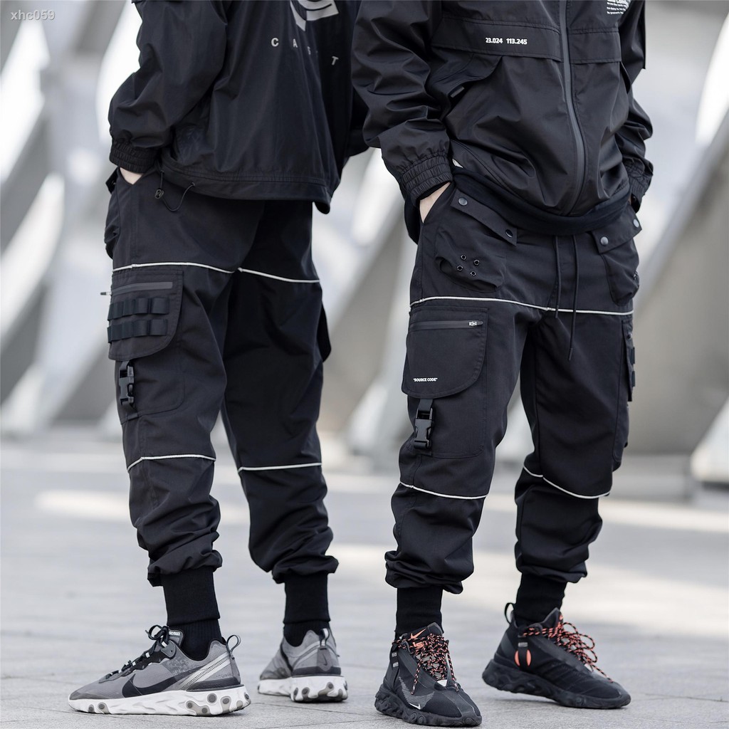 grey reflective tape cargo trousers