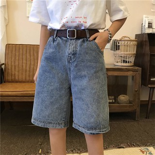 high waisted knee length denim shorts