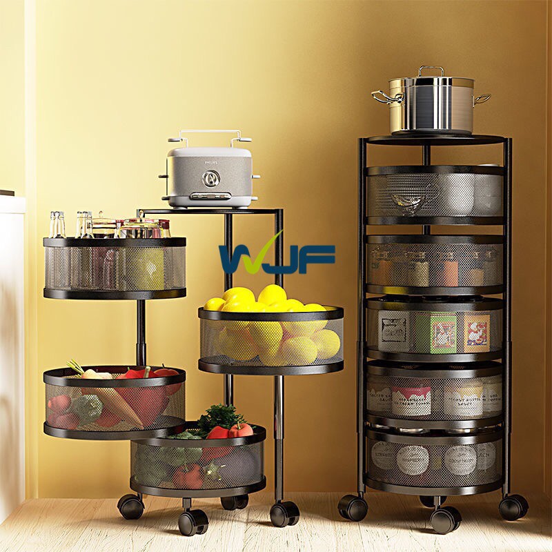 WJF 3 4 5Layer Rotatable Kitchen Utility Trolley Cart Shelf Storage