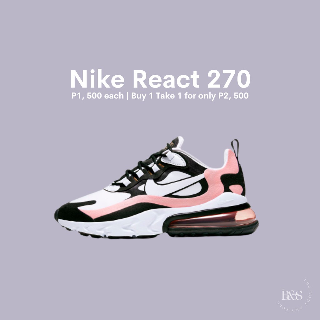 air max 270 react trainers black white bleached coral