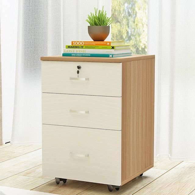 Essen 3 Drawer Wood Mobile File Cabinet, White Desk With File Cabinet Drawers In Philippines