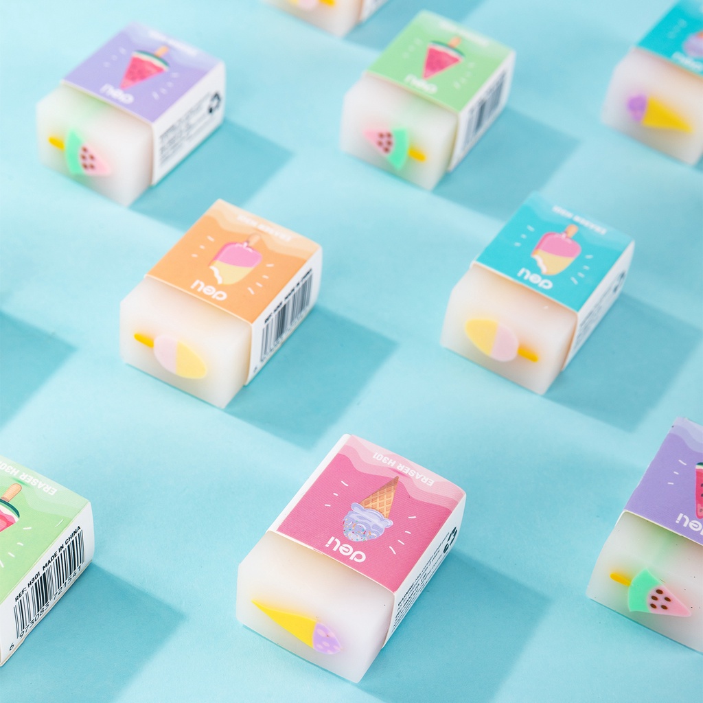 Deli Cute Pencil Eraser for Kids EcoPVC Eraser Ice Cream Pattern