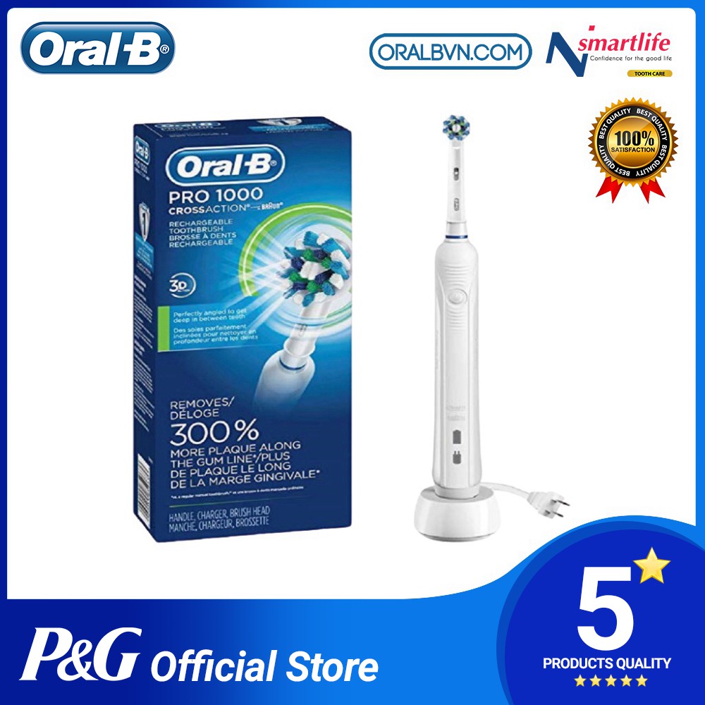 Oral B Pro 1000 automatic electric toothbrush in black cleans teeth