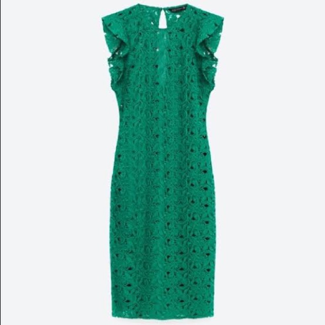 zara green lace dress