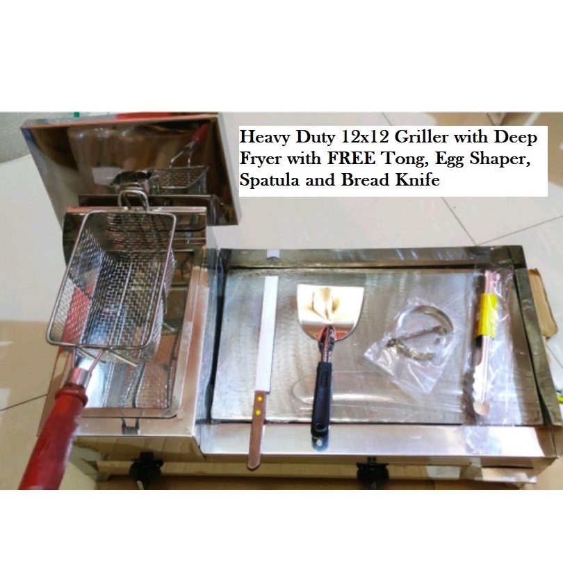 Heavy Duty 12x12 inches 2in1 Burner with Deep Fryer for Sisig Hotdog Burger Griller Griddle with