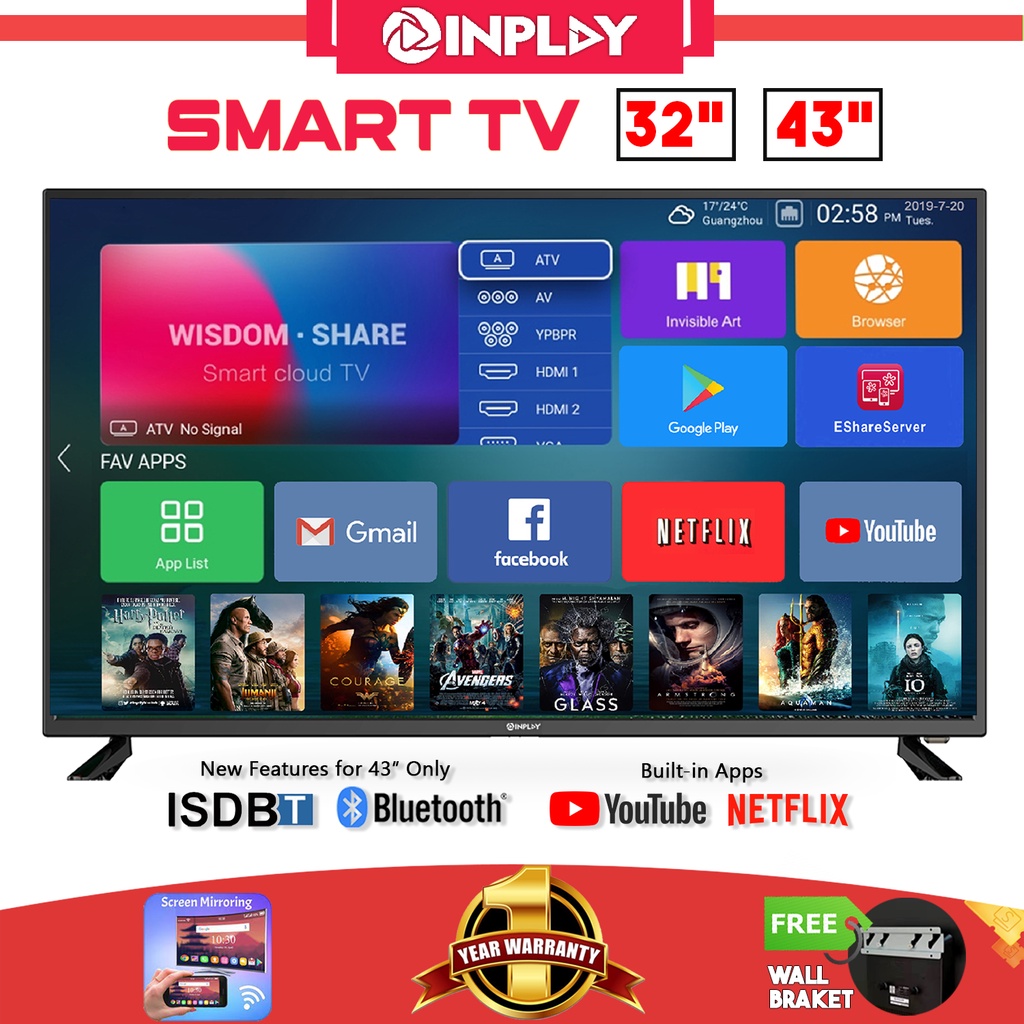 Inplay 32 Inch 43Inch SMART TV With Youtube Netflix Android System