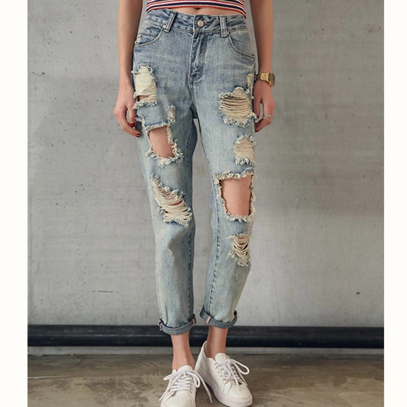 women's destroyed boyfriend jeans