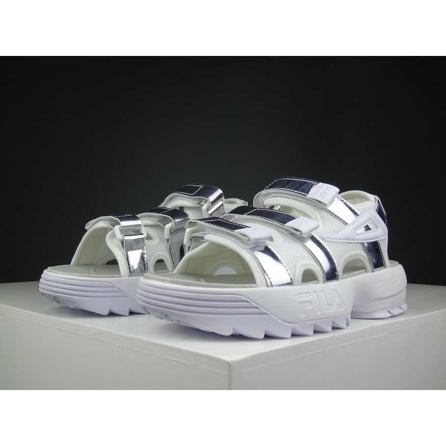 fila sandals silver