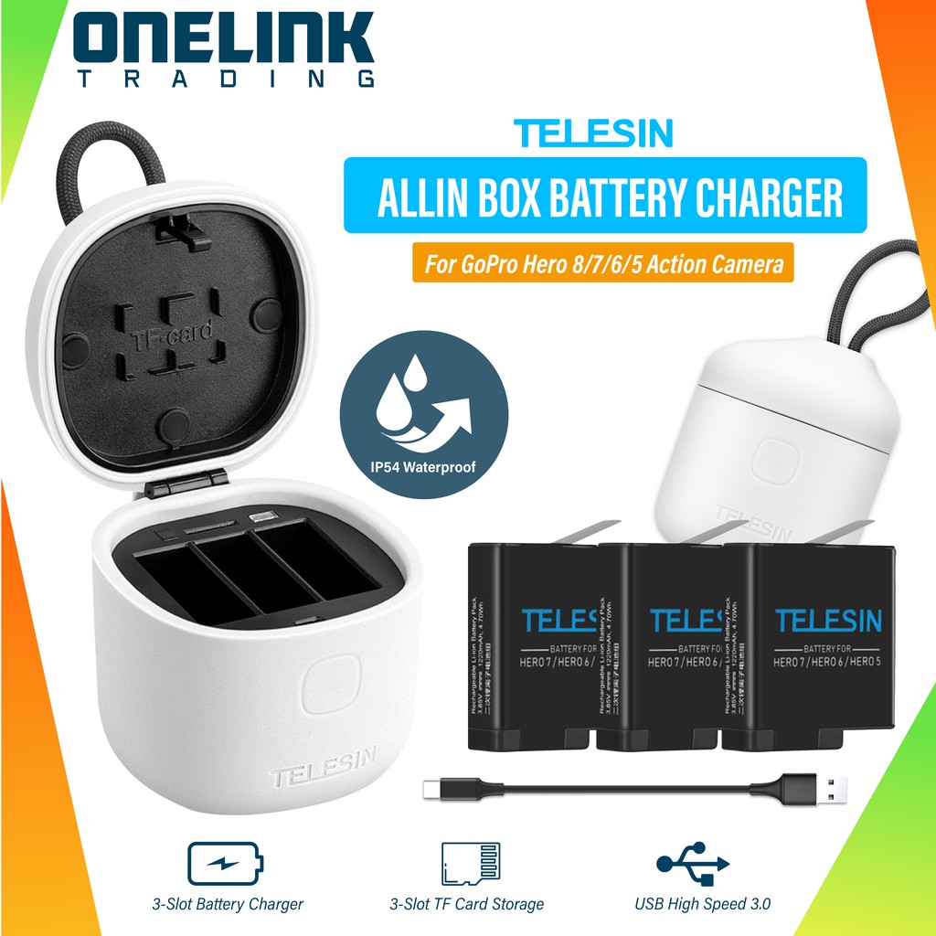 Telesin Battery Charger For Gopro Hero 8 7 6 5 Waterproof Charging Box 3 Slot Batteries 3 Tf Card Shopee Philippines