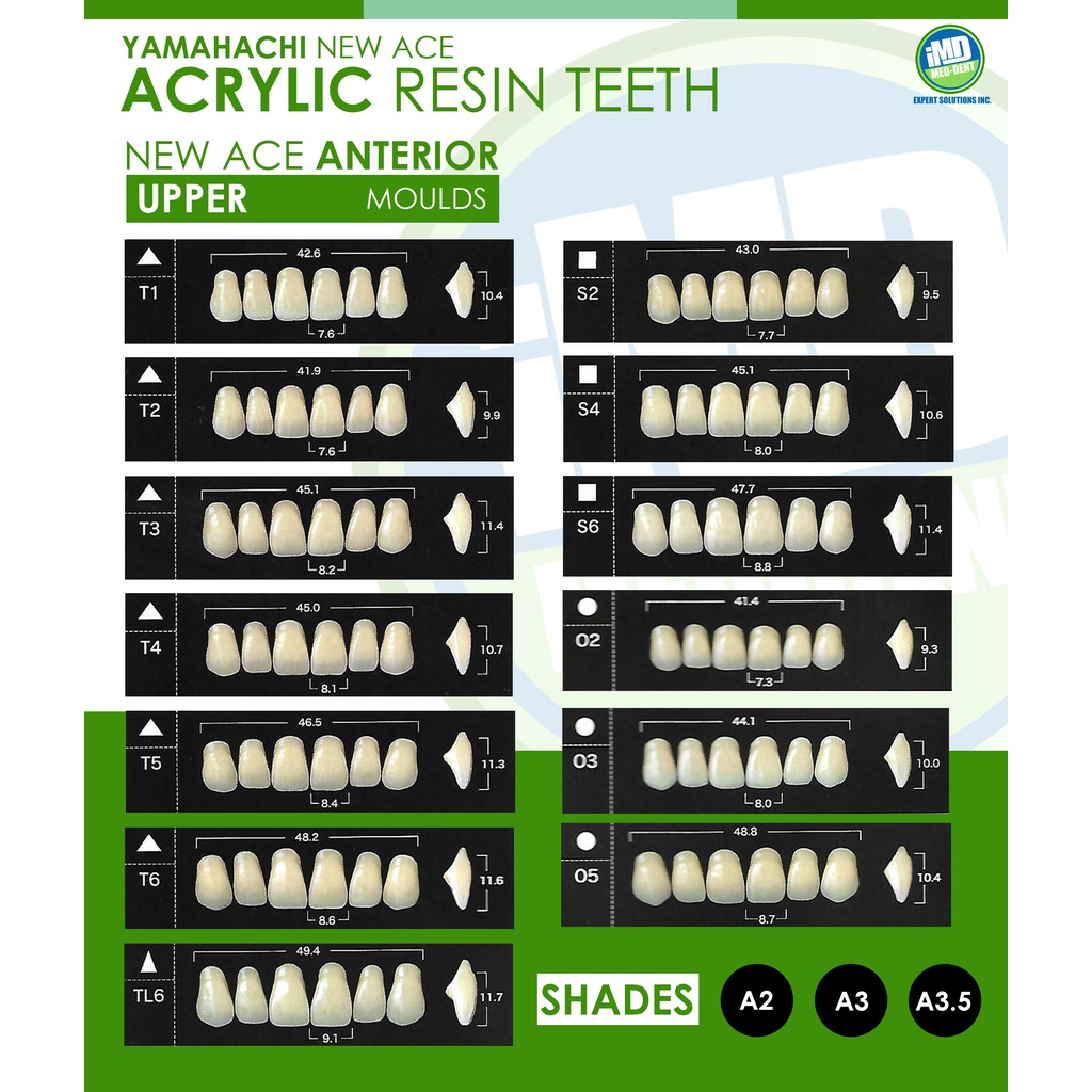 Yamahachi New Ace Acrylic Resin Teeth ( ANTERIOR UPPER ) Shopee