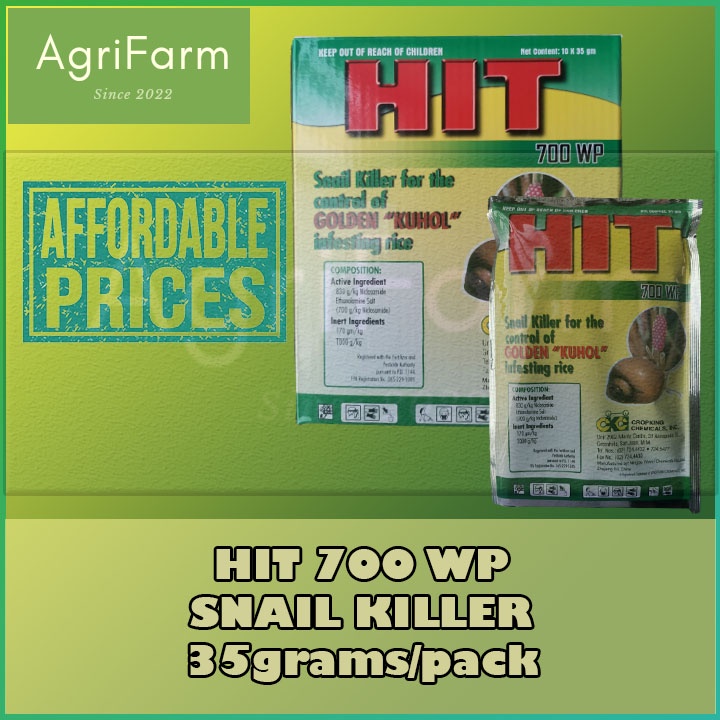 HIT 70 WP SNAIL KILLER FOR GOLDEN KUHOL INFESTING RICE NICLOSAMIDE 35 grams per pack 35g