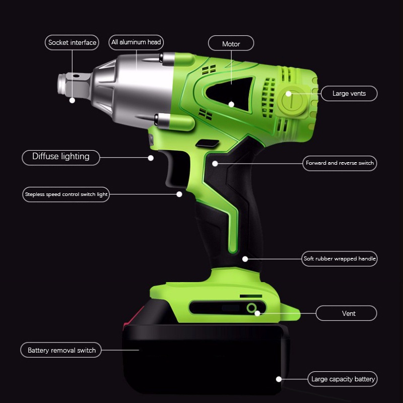 288VF Rechargeable Cordless Power Wrench Heavy Duty Impact Wrench Drill Bit Screwdriver Power Tools