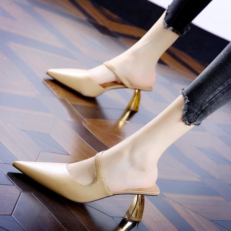 Women's High Heel shoes Chunky Heel leather Comfortable Korean Style