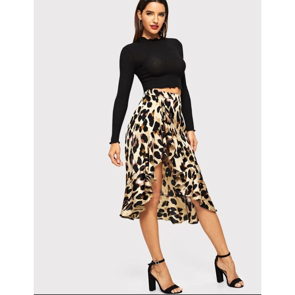 Brand New SHEIN Ruffle Hem Leopard Print Skirt | Shopee Philippines