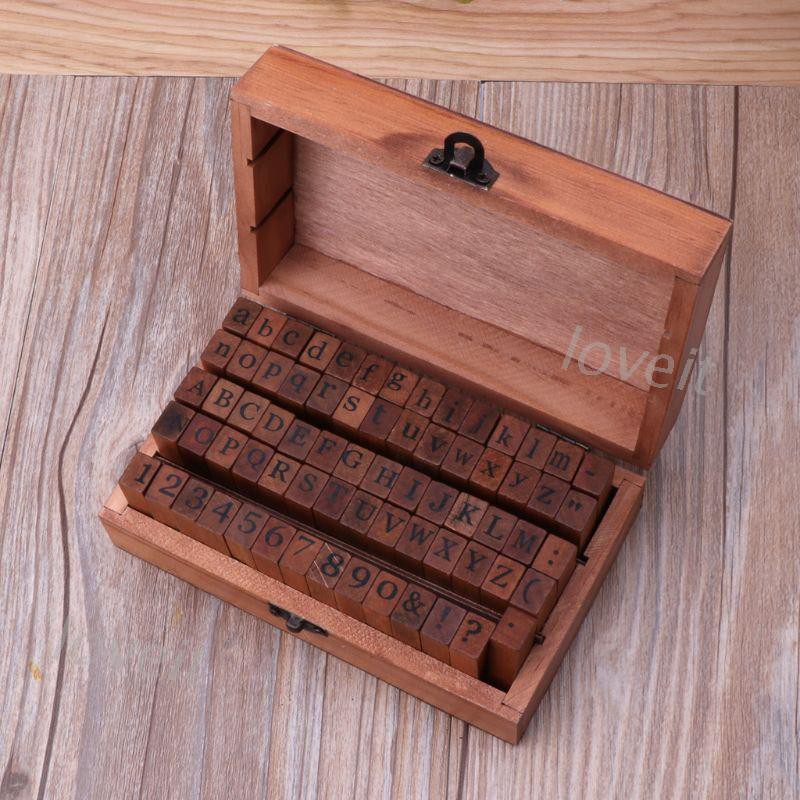 love* 70Pcs Vintage DIY Number Alphabet Letters Wood Rubber Stamps Set ...