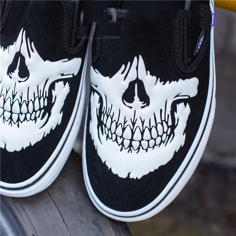 VANS SLIP ON black and white classic skull canvas shoes VN0A4BV3TBQ ...