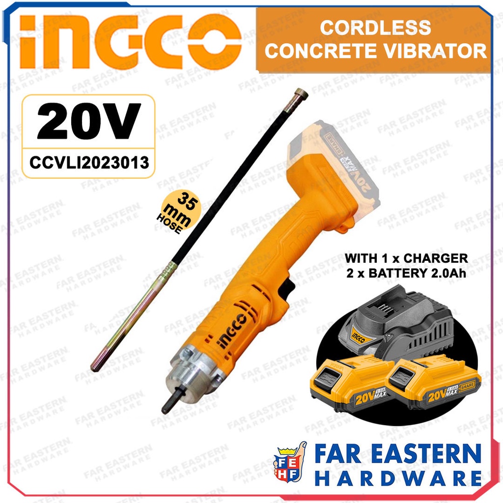 INGCO Cordless Concrete Vibrator 20V CCVLI2023013 w/ Battery & Charger