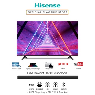 Hisense 50A6H 50 inch Ultra HD (UHD) 4K Smart TV - Netflix, Youtube and FREE Soundbar & Wall Bracket
