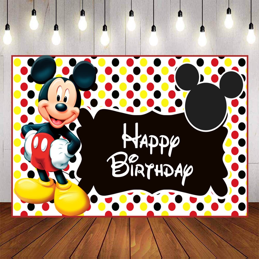 Happy Mickey Mouse Backdrops For Photo Studio Yellow Red Black Polka ...