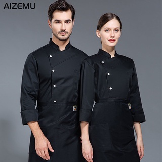 Men Chef Jacket Black and White Chef Outfit Long Sleeve Chef Coat Snap Front Closure Restaurant #1