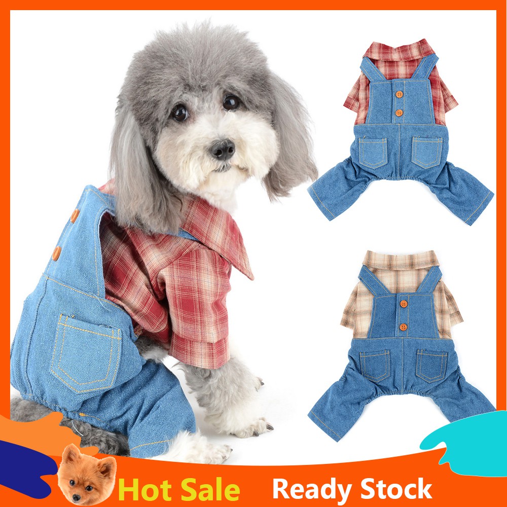 Plaid Blouse with Bib Pants for Small Dogs Puppy Chihuahua Cats Apparel