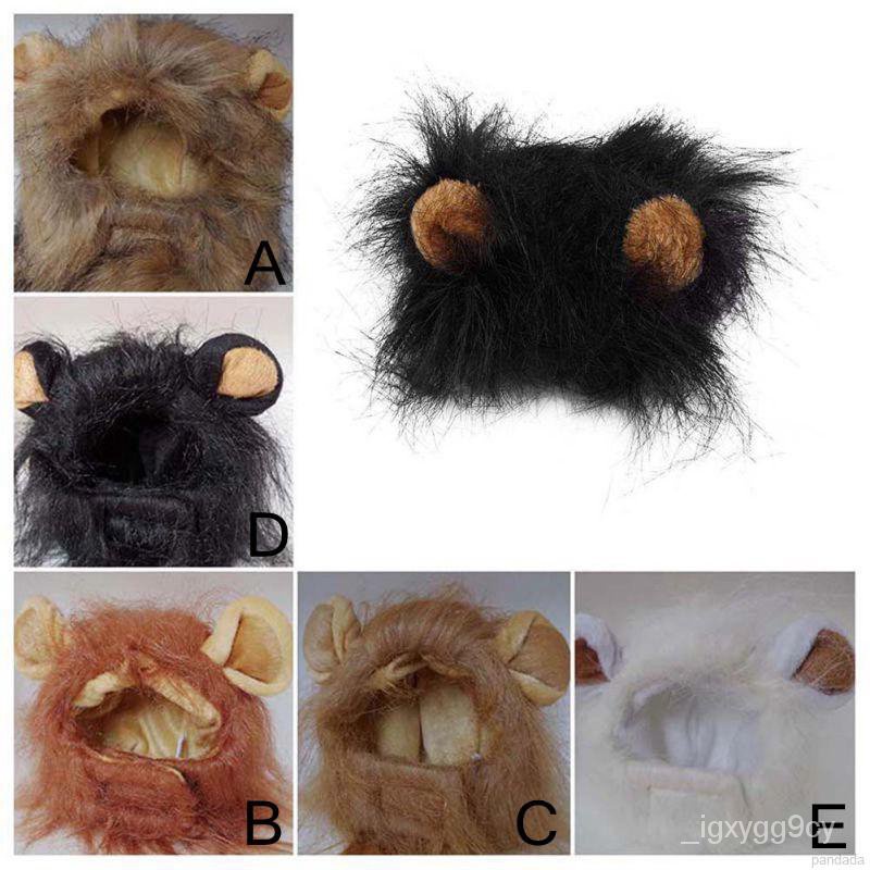 COD 1002 Pet Cat Dog Emulation Lion Hair Mane Ears Cap Autumn Lion Mane Wig Ehkd #9