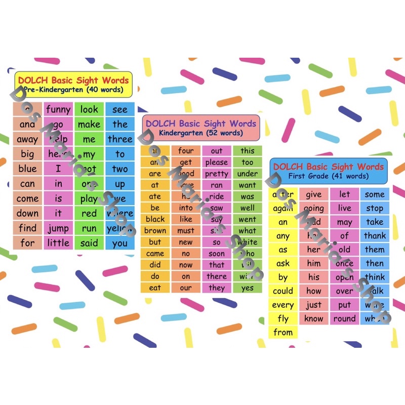 DOLCH Basic Sight Words - KIDS EDUCATIONAL CHART | Shopee Philippines