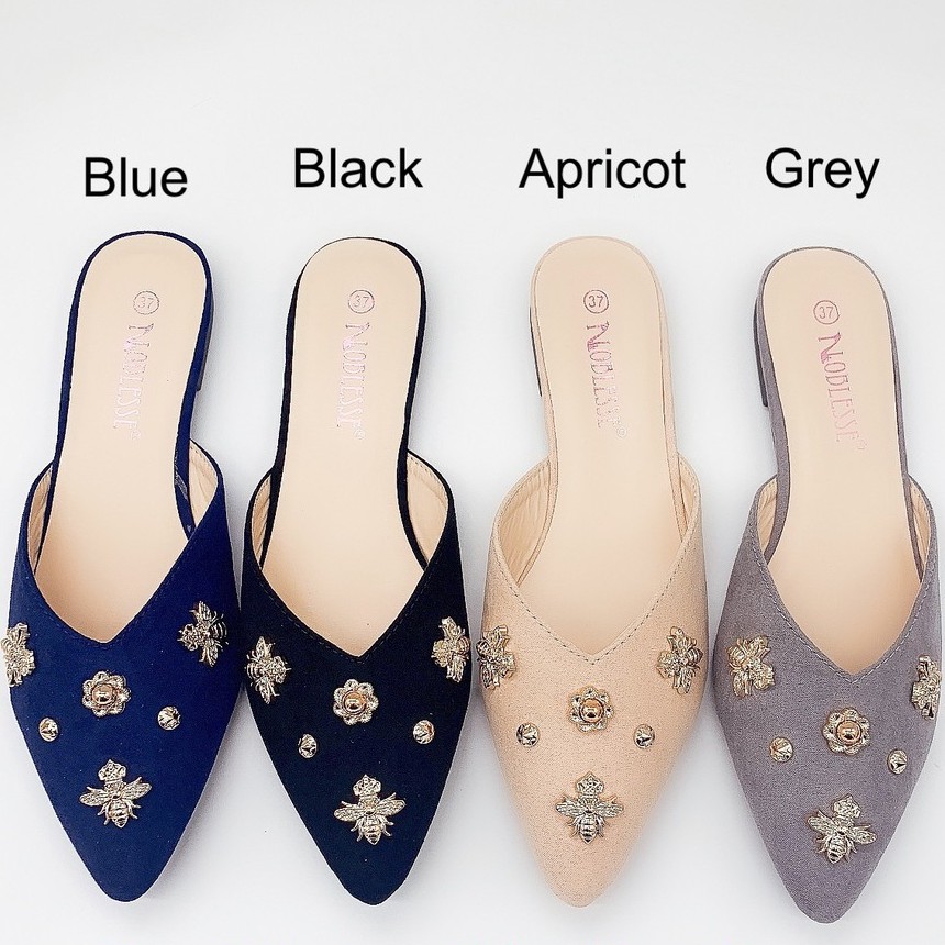 【luckiss】Korean Pointed Toe Flat Half Shoes Mules women sandals ...